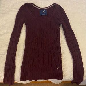 American Eagle Outfitters Maroon Cable Knit Sweater